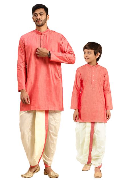 red shirt with dhoti